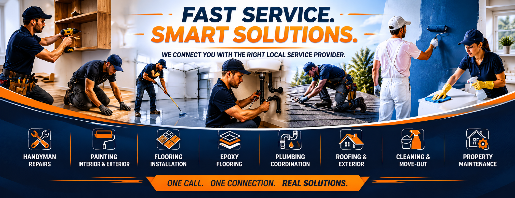 OctaHome Solutions - Fast Service, Smart Solutions. Home services including handyman repairs, painting, flooring installation, epoxy flooring, plumbing coordination, roofing and exterior, cleaning and move-out, and property maintenance.